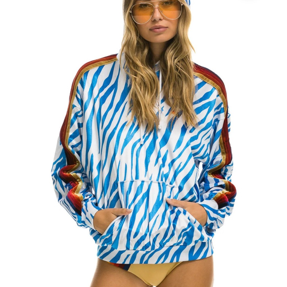 Aviator Nation Blue and White Zebra Hoodie